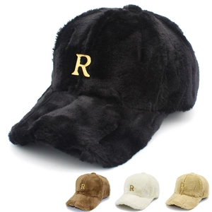 Gorra de Béisbol de Felpa Gruesa para Mujer Invierno Con Logotipo de Letra R de Metal Dorado Sombrero Cálido de Piel Sintética Moda Versátil