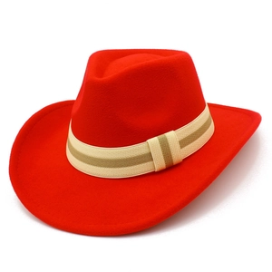 Classic red wool felt western cowboy hat with curved brim and striped band for adults