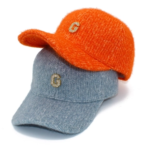 Casquette de Baseball en Tricot d'Hiver pour Femme Avec Lettre G en Strass Bonnet en Peluche Chaud Mode