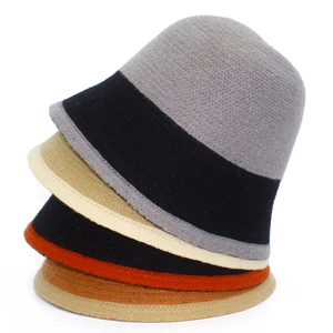 Damen Winter Warm Gestrickt Blockfarben Fischerhut Outdoor Weich Winddicht Mode Strick Cloche Hut