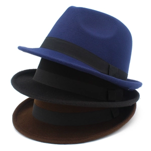 Herren Vintage Wollig Fedora Hut Mit Ripsband Einfarbig Warm Winter Herbst Jazz Cap Für Ältere Männer