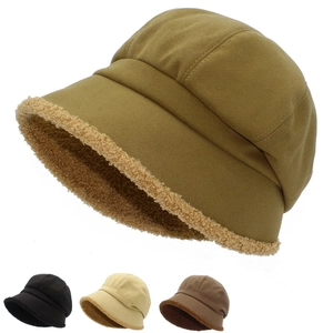 Women Japanese Vintage Cotton Octagonal Beret Hat Winter Warm Sherpa Lined Newsboy Cap Solid Color Thickened Fisherman Hat