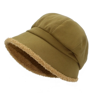 Detailed view of winter khaki bucket hat with soft fleece lining and stitching