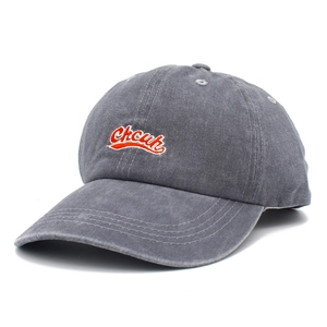 Vintage washed dark grey cotton baseball cap featuring 3D letter embroidery for unisex
