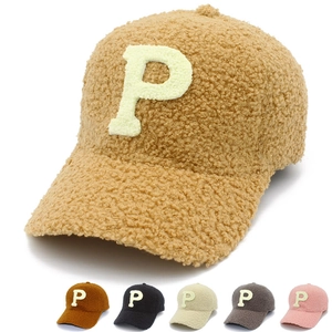 Women Winter Warm Sherpa Fleece Baseball Cap Simple Letter P Patch Embroidery Teddy Plush Tongue Hat For Casual Outdoor Travel
