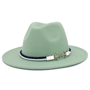 Classic wide brim wool fedora in mint green with nautical rope and anchor detail