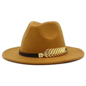 Vintage Fedora Hat Men Women Woolen Felt Wide Brim Jazz Hat With Metal Feather Buckle Winter Warm Party Dress Hat