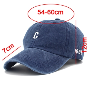 Detailed size chart showing cap head circumference 54-60cm and brim length 7cm