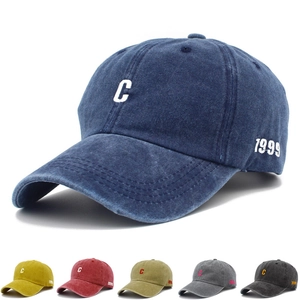 Vintage Washed Cotton Baseball Cap For Men Women Adjustable Streetwear Soft Top Dad Hat With Letter C Embroidery