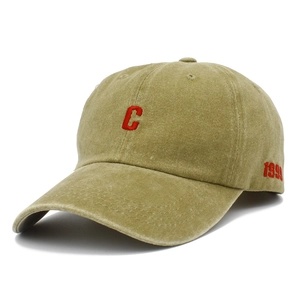 Vintage cotton baseball cap with red C letter and 1994 embroidery in olive green