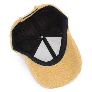Detailed interior view of warm lamb wool baseball cap showing black fabric lining and seams