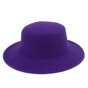 Detail view of the flat top structure and stitched brim of the wool felt fedora hat
