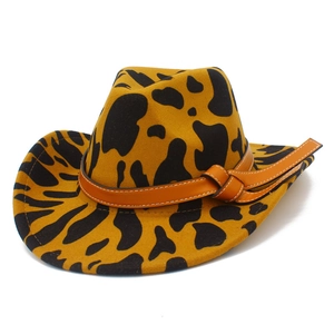 Western Cowboy Hat With Animal Leopard Cow Print Cotton Blend Wide Brim Fedora Hat For Men Women Party Outdoor Sun Hat