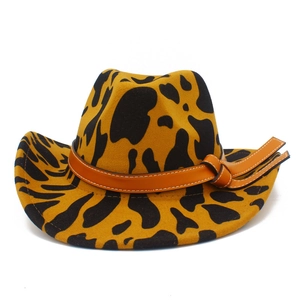 Detail of western cowboy hat felt material and patterned brim with faux leather strap