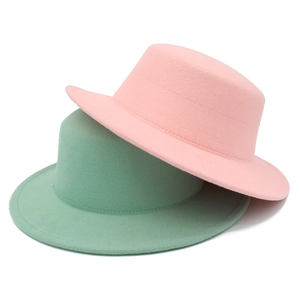 Flat Top Fedora Hat Wide Brim Polyester Cotton Blend For Men Women Retro Solid Color Autumn Winter British Style Jazz Hat