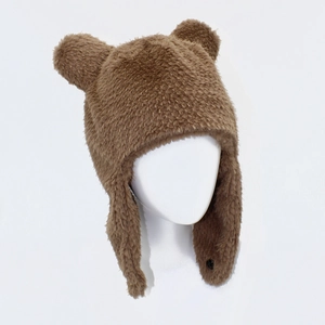 Bonnet ours en peluche marron avec protège-oreilles pour femme idéal pour l'hiver et le froid