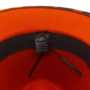 Detail view of the red cowgirl hat inner lining made of 65% cotton and 35% polyester