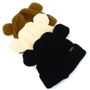 Cappello pescatore in maglia con orecchie da orso per donna in marrone beige e nero
