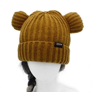 Simpatico Cappello a Secchiello in Maglia con Orecchie da Orso Invernale Caldo Berretto in Acrilico a Costine per Donna Studenti Casual Quotidiano
