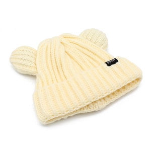 Carino cappello a secchiello in maglia beige con orecchie da orso per donna inverno