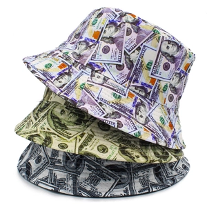 Bob de Pêcheur Hip Hop en Mélange de Coton Avec Imprimé Billet de Dollar Américain pour Hommes Femmes Streetwear Décontracté