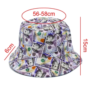 Tableau des tailles détaillé du bob à imprimé dollar avec tour de tête 56-58cm