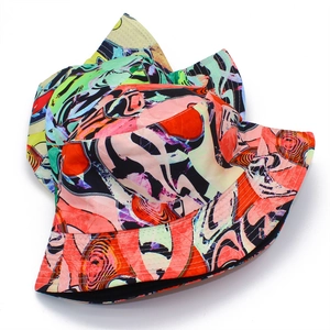 Artistic graffiti print sun bucket hat with colorful abstract pattern for women