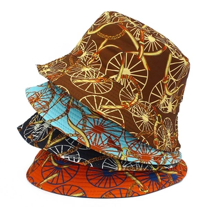 Vintage Reitsport Druck Baumwolle Anglerhut Retro Wagenrad Goldkette Muster Outdoor Sonnenschutz Fischerhut Damen Herren