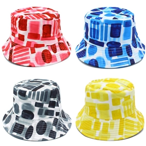 Fashion Unisex Abstract Geometric Print Bucket Hat Cotton Canvas Sun Protection Outdoor Travel Fisherman Hat One Size