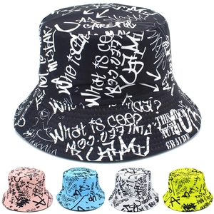 Fashionable unisex graffiti print bucket hats in five colors for outdoor sun protection