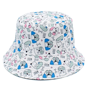 Creative panda and husky pattern bucket hat with heart prints for outdoor sun protection