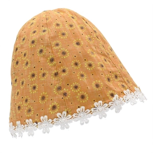 Chapeau de soleil orange à motif tournesol avec bordure délicate en dentelle blanche