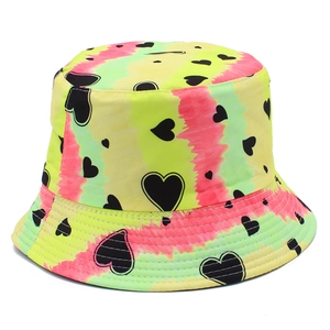 Tie-Dye Heart Pattern Bucket Hat Cotton Shading Fisherman Cap For Women Outdoor Beach Summer Vacation Fashion Accessories