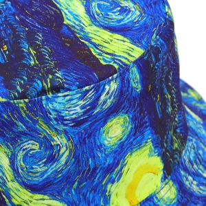 Unisex reversible bucket hat featuring Van Gogh Starry Night artistic print on canvas