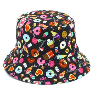 Chapeau Bob en Coton pour Femmes Avec Imprimé Géométrique de Desserts Mignons Protection Solaire à Large Bord Voyage