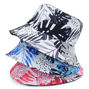 Tropical Palm Leaf Print Bucket Hat For Women Men Cotton Sun Protection Fisherman Hat Outdoor Casual Vacation Beach Sun Cap