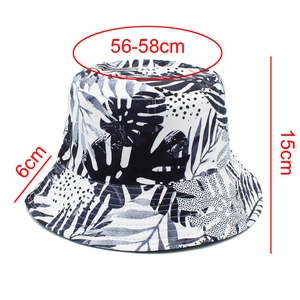 Detail view of bucket hat dimensions showing head circumference, height and brim width