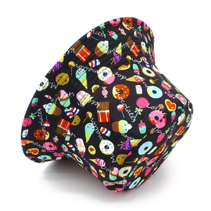 Bob réversible noir pour femme avec imprimé dessins animés glace et donut protection solaire