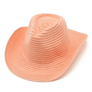 Coral knit jazz fedora cowboy hat with wide brim and spiral weave texture for women