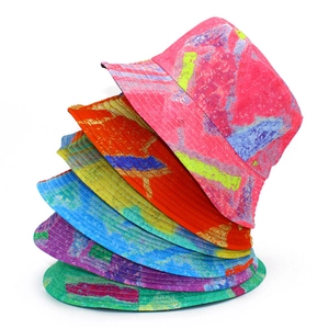 Unisex Cotton Tie Dye Bucket Hat Colorful Graffiti Sun Protection Fisherman Cap For Outdoor Vacation Travel Beach Wear