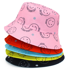 Chapeau de Pêcheur Unisexe en Coton Motif Sourire Double Face Protection Solaire Été Extérieur Décontracté Femmes Hommes