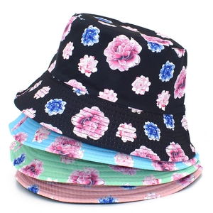 Women Floral Printed Bucket Hat Cotton Canvas Sun Protection Summer Beach Sunshade Pastoral Style Outdoor Fisherman Cap