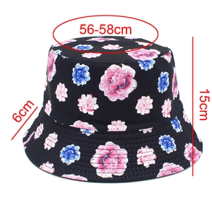 Detail showing sun hat dimensions with 56-58cm circumference and floral pattern