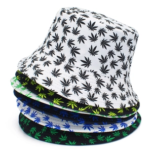 Cotton Bucket Hat For Men Women Casual Outdoor Sun Protection Leaf Print Fisherman Hat Streetwear Beach Basin Cap