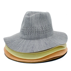 Breathable hand-woven summer fedora hats in grey, beige, and orange pink shades