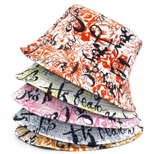 Chapeau Bob en Coton Imprimé Graffiti Streetwear pour Hommes Femmes Mode Protection Solaire Extérieur Décontracté Unisexe