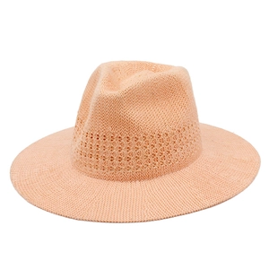 Women Casual Breathable Cotton Blend Fedora Hat Foldable Hollow Knit Summer Sun Protection Wide Brim Jazz Hat Beach Travel