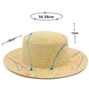 Detail showing dimensions of graffiti straw hat with 56-58cm circumference and 8cm brim