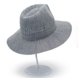 Classic foldable breathable grey knitted sun hat with镂空 hollow pattern for sun protection