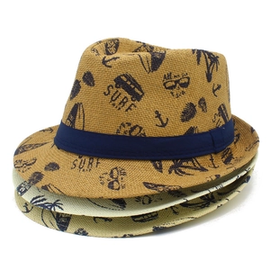 Sommer Stroh Fedora Hut Für Herren Damen Tropischer Surf Print Sonnenschutz Strand Panama Jazz Hut Mit Ripsband Dekoration